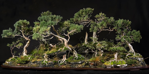 A detailed bonsai tree forest miniature featuring delicate branches and lush foliage