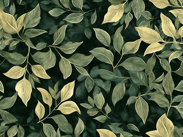 Photo detailed botanical illustration of oak leaves in a vintage style on a dark green background perfect for natureinspired designs wallpaper patterns and textile prints