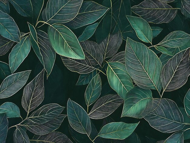 Photo detailed botanical illustration of oak leaves in a vintage style on a dark green background perfect for natureinspired designs wallpaper patterns and textile prints