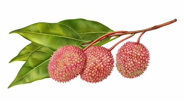 A detailed botanical illustration showcasing the Litchi fruit