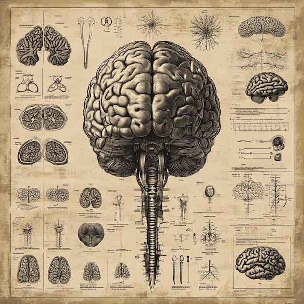 Photo detailed brain anatomy infographic style medical illustration