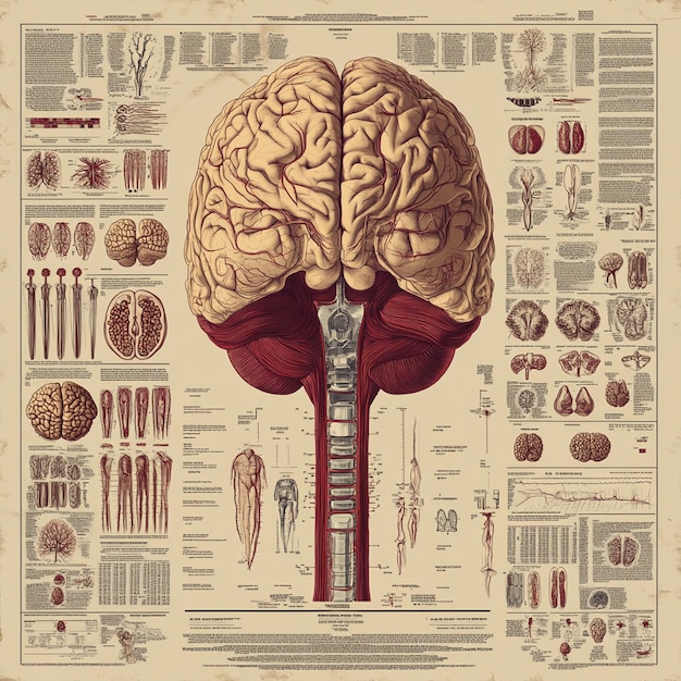 Photo detailed brain anatomy infographic style medical illustration