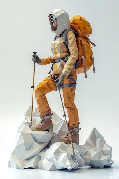 detailed character design of mountaineer in 3d pixar style