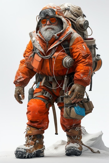 detailed character design of mountaineer in 3d pixar style