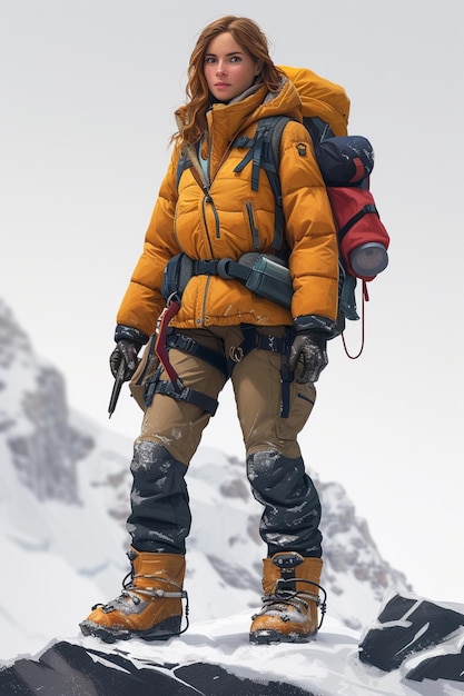 detailed character design of mountaineer in 3d pixar style