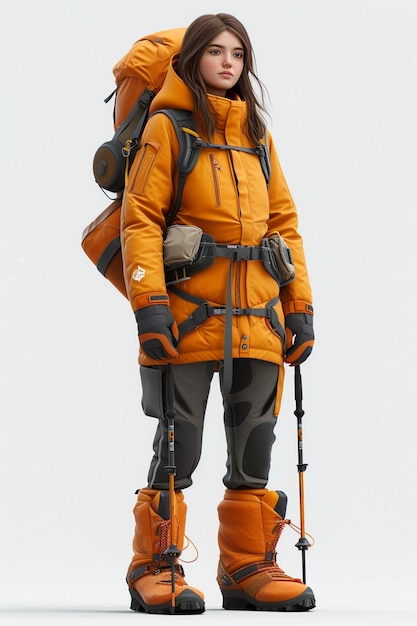 detailed character design of mountaineer in 3d pixar style