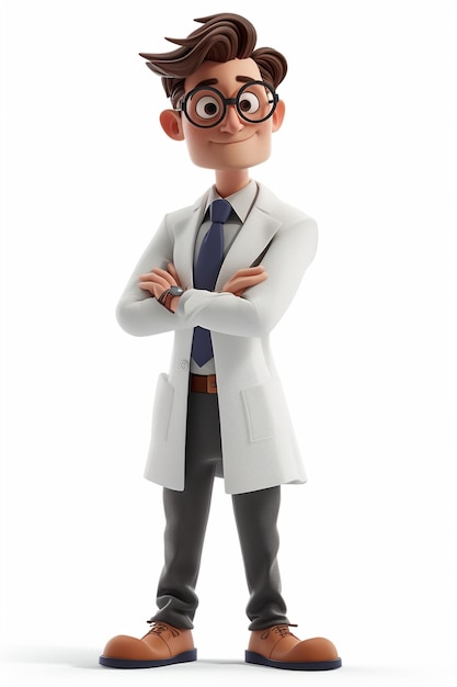 detailed character design of scientist in 3d pixar style