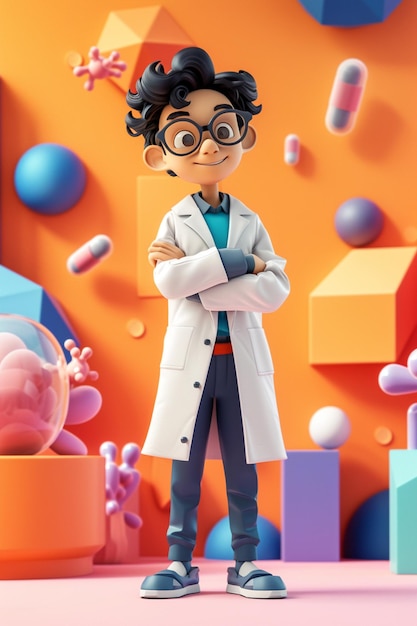 detailed character design of scientist in 3d pixar style