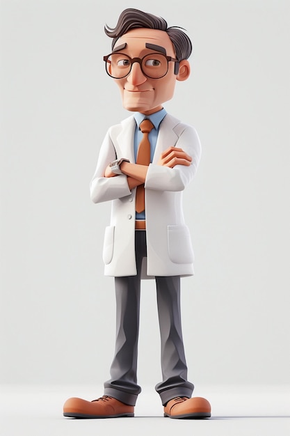 detailed character design of scientist in 3d pixar style