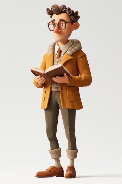 detailed character design of a writer in 3d pixar style