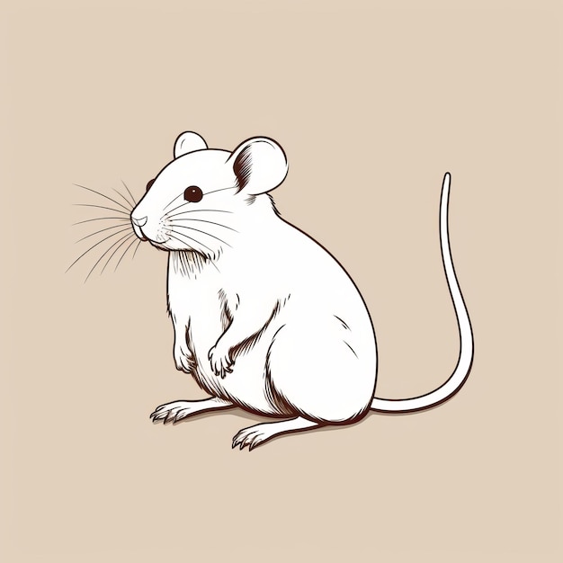 Photo detailed character illustration of a white mouse on beige background