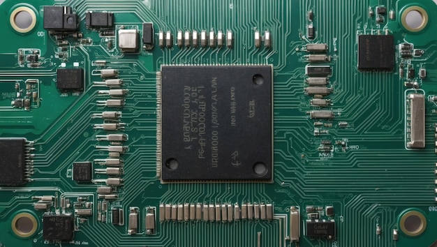 Photo detailed circuit board showcasing advanced electronics technology