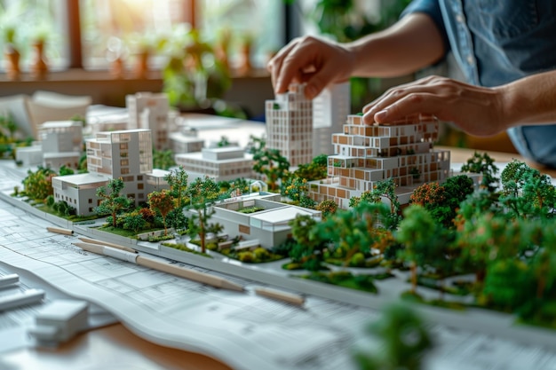 Photo detailed city model with trees and buildings