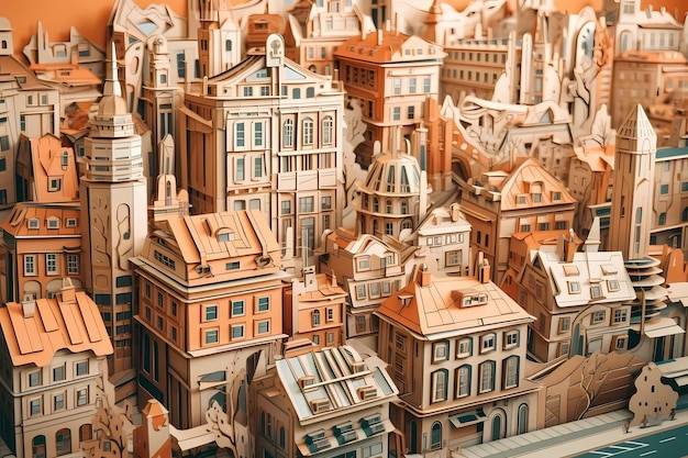 A detailed cityscape in paper art style generative AI