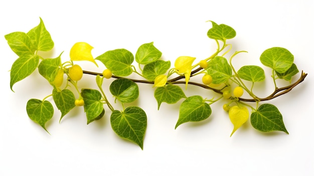 Detailed Close up of Lush Green Botanical Vine on White Backdrop