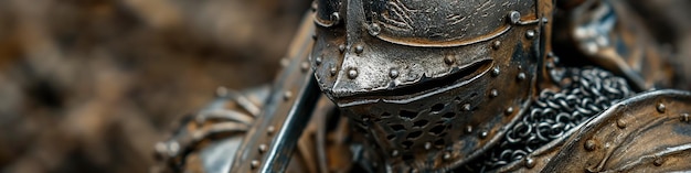 Photo detailed close up of medieval knight armor with intricate metalwork and chainmail