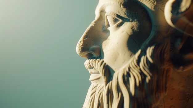 Photo a detailed closeup of an ancient stone sculptures face capturing its historical essence craftsmanship and the timeless beauty of classical art