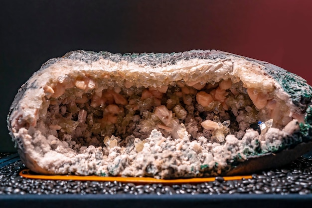 A detailed closeup of a beautiful cluster of glassy quartz crystal mineral stones