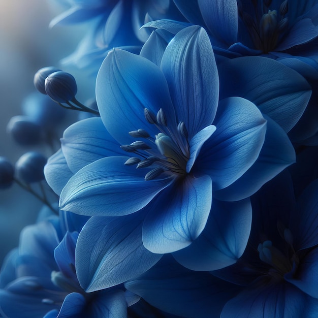 A detailed closeup of blue delphinium petals