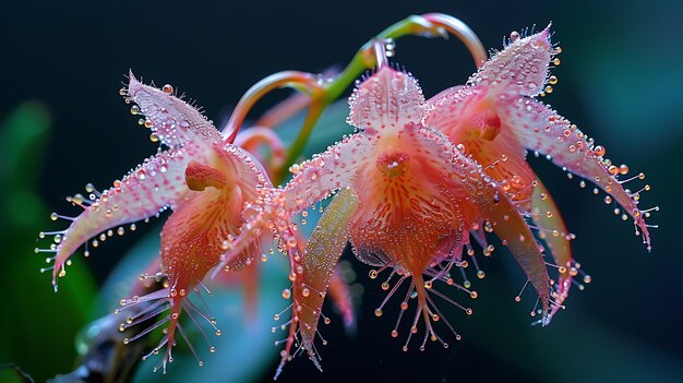 Photo a detailed closeup of bulbophyllum phalaenopsis an orchid with uniquely hairy flowers that