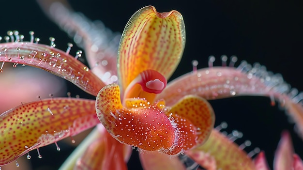 Photo a detailed closeup of bulbophyllum phalaenopsis an orchid with uniquely hairy flowers that