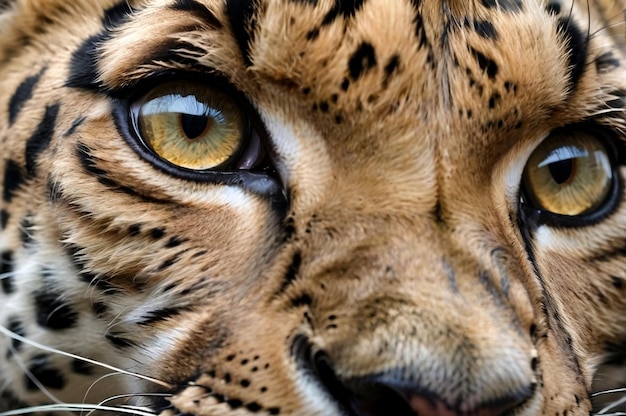 Detailed closeup capturing fierce gaze of perfect leopard Closeup of majestic leopard with intense g