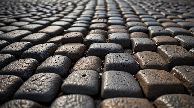 Photo detailed closeup of a cobblestone street