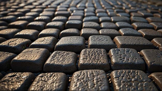 Photo detailed closeup of a cobblestone street