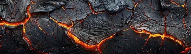 Photo detailed closeup of cracked lava with glowing orange molten rock and dark textured surface showcasing the raw power of nature