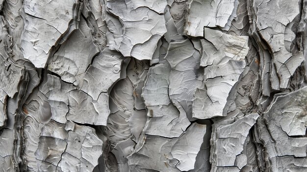 Photo detailed closeup of cracked tree bark in grey and silver hues