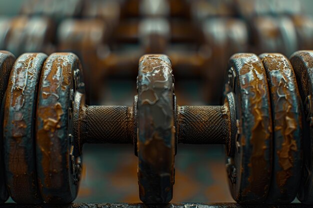 Photo detailed closeup dumbbells on minimalistic background fujifilm gfx 100s