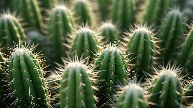 Detailed CloseUp of a Green Cactus Surface Highlighting the Contrast of White Thorns