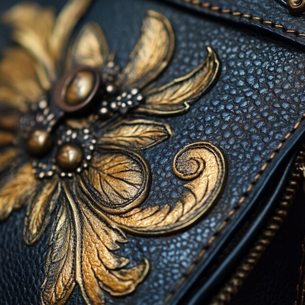 Photo a detailed closeup of a highquality handbag with a focus on texture and design4