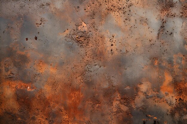 Photo detailed closeup image of rust on metal focusing on the complex surface texture