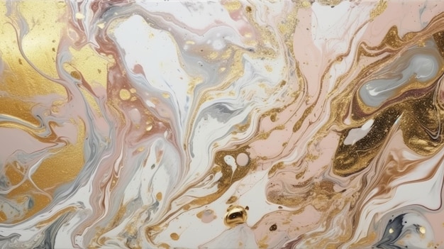 A detailed closeup of a luxurious gold and white marble texture Generative ai