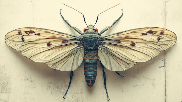 Photo detailed closeup of a moth with spread wings