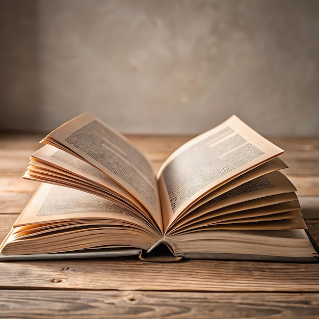 Detailed CloseUp of an Open Book on a Table