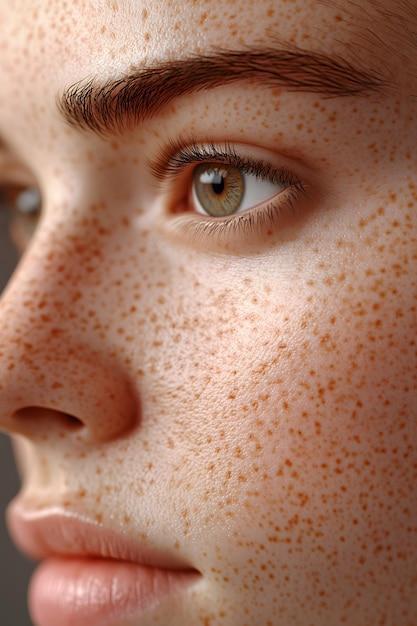 Photo detailed closeup of rosacea on nose and cheeks showing flushed skin and textured pores photorealistic detail