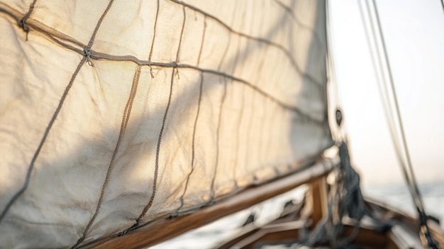 Photo detailed closeup of sail on sailboat