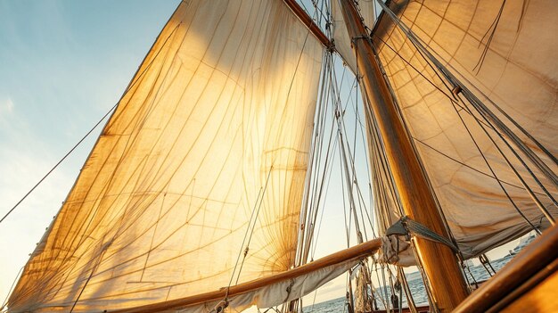 Photo detailed closeup of sail on sailboat