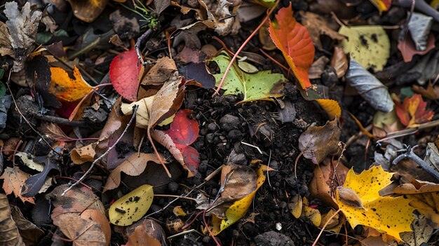 Detailed Closeup Shot of an Organic Compost Pile with Visible Decomposing Materials