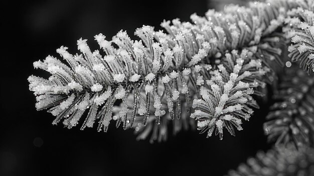 Photo a detailed closeup of snow on pine branches showing intricate details and high quality