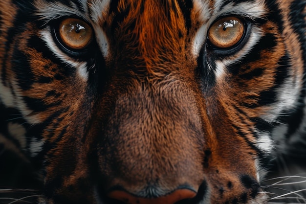 Photo detailed closeup of a tigers face focusing on its piercing eyes and distinctive stripes a closeup of a tiger39s piercing eyes