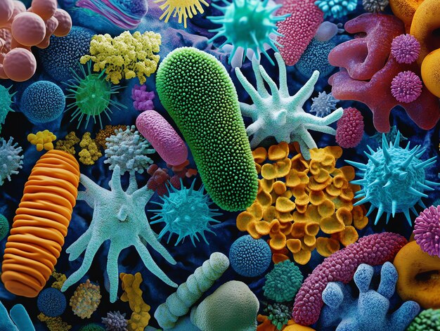 Photo a detailed closeup of various microorganisms