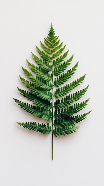 Photo detailed closeup of a vibrant green fern leaf showcasing intricate patterns against a neutral background