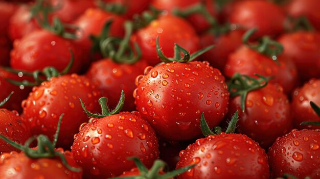 Detailed closeup of vibrant red tomatoes grouped together