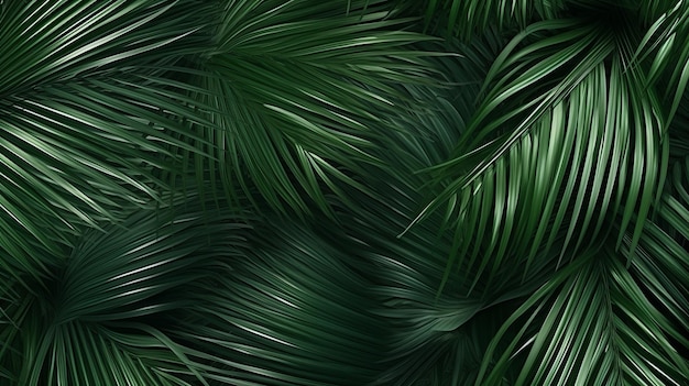 A detailed closeup view of green palm tree leaves