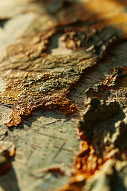 Photo a detailed closeup view of a map of the world this image can be used for educational purposes or to illustrate global concepts