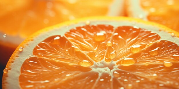 A detailed closeup view of a single slice of orange This vibrant and juicy fruit is perfect for foodrelated projects or healthy lifestyle themes