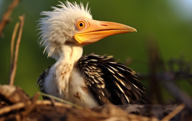 Detailed closeup of a Yellow billed hornbill chick